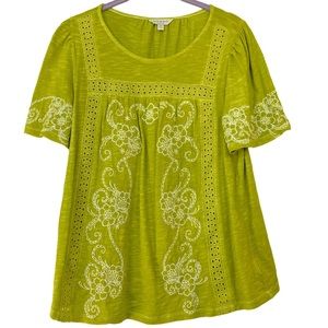 Lucky Brand Embroidered Crochet Peasant Top